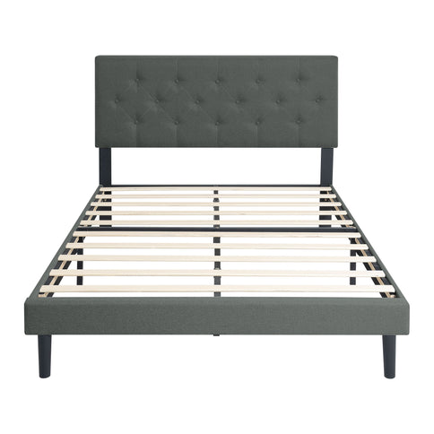 Modern Upholstered Platform Bed Frame With Button Tufted Fabric Headboard
