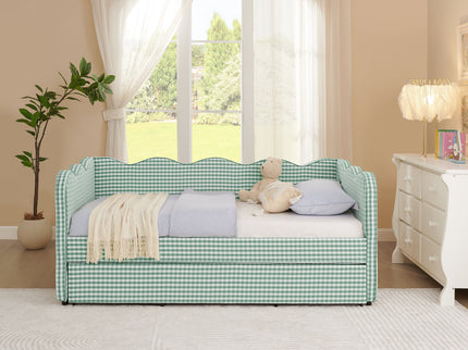 Gingham Daybed With USB Charging Port, Wave Shaped Design