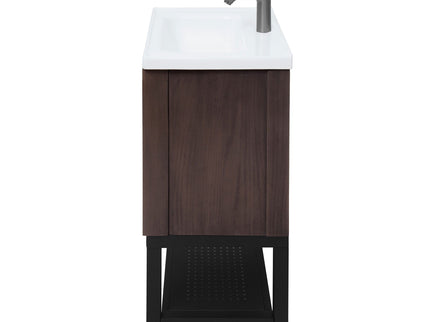 Modern Freestanding Bathroom Vanity With Ceramic Sink, Hot And Cold Faucet, Storage Cabinet & Open Shelf
