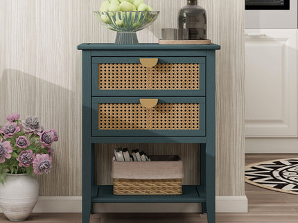 2 Drawer Side Table, Natural Rattan