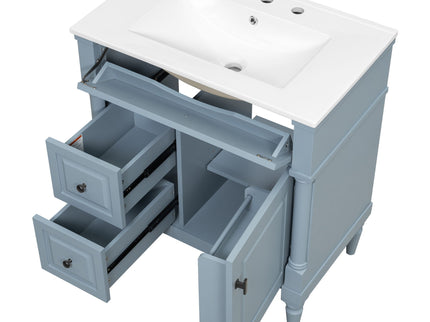 Modern Bathroom Vanity With Sink, Freestanding Cabinet With Flip Drawer & Adjustable Shelf