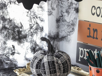 Light Plaid Pumpkin, For Holiday Halloween Decor - Black / White