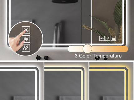 LED Bathroom Mirror, Anti Explosion Glass, Rust Resistant, Anti Fog, Tri Color