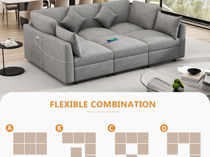 Sectional Sofa Modular U-Shaped With Ottoman & USB Ports