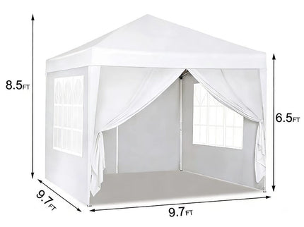 10'X10' Folding Canopy With 4 Removable Sidewalls Outdoor Event Shelter UPF 50+ Gazebo Portable Tents For Parties Beach Camping Wedding Ez Pop Up Canopy 4 Pieces Weight Bag + Carry Bag