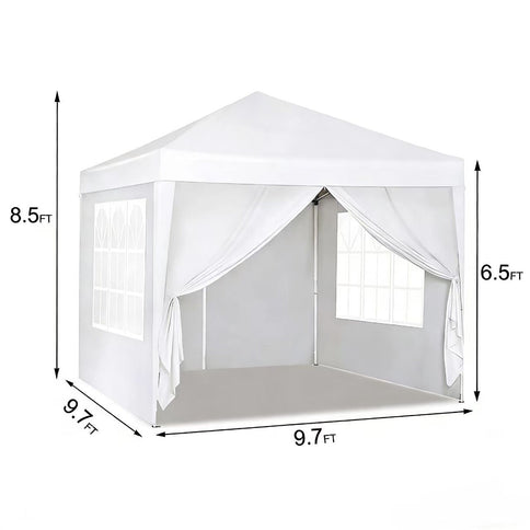 10'X10' Folding Canopy With 4 Removable Sidewalls Outdoor Event Shelter UPF 50+ Gazebo Portable Tents For Parties Beach Camping Wedding Ez Pop Up Canopy 4 Pieces Weight Bag + Carry Bag