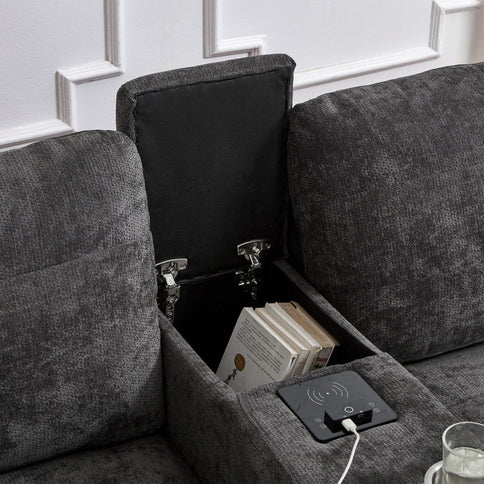 Modern Sectional Sofa U-Shaped With Movable Ottomans, tooth Speakers, LED Lights And Modular Storage