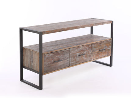 Reclaimed Wood Media TV Console Table With 3 Drarwer, Open Shelf - Antique Gray