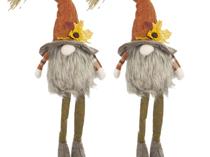 Sitting Gnome With Maple Leaf On Hat, For Holiday Harvest Festival Fall Festival & Thanksgiving Table Decorations (Set of 2) - Orange Multi