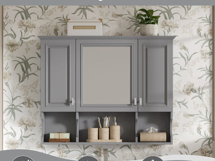 Wall Mounted Bathroom Medicine Wall Cabinet With Mirror & Open Shelves