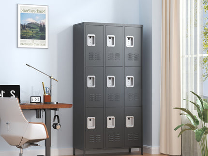 9 Door Lockers With Lock For Secure Storage And - Black