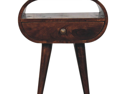 Circular Bedside Table With Open Slot - Walnut