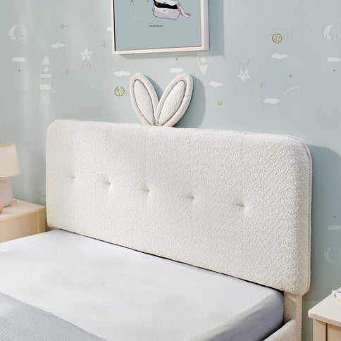 Upholstered Bed With Oversized Rabbit Ear Headboard, LED Lights & 4 Storage Drawers