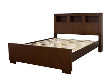 Queen Bed With Bookcase Headboard - Brown