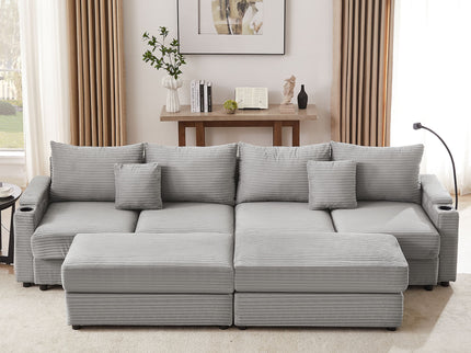 Modern Style Loveseat Sofa Sectional Sofa Couch With Storage Space, A Movable Ottoman, Two USB Ports, Two Cup Holders, A Phone Holder For Living Room