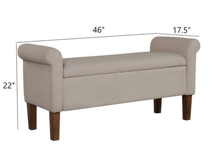 Upholstered Storage Bench With Rolled Armrests - Beige