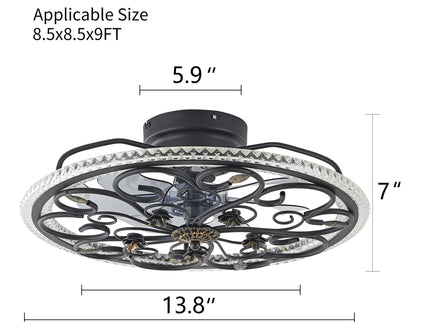 Flower Caged Ceiling Fan With LED Light And Remote Control - Matte Black