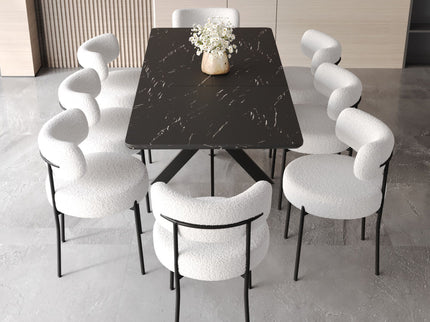 Extendable Dining Table Set With Curved Backrest Upholstered Chairs
