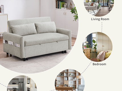 Pull Out Sleep Sofa Bed Loveseats Sofa Couch With Adjsutable Backrest, Storage Pockets, 2 Soft Pillows, USB Ports For Living Room, Bedroom, Apartment, Office