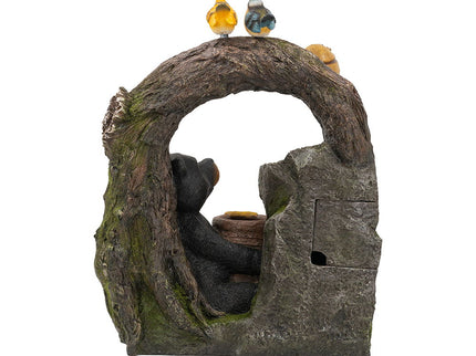 Decorative Two Tiered Water Fountain With Woodland Animal Design, Outdoor Fountain With Light And Pump - Dark Gray