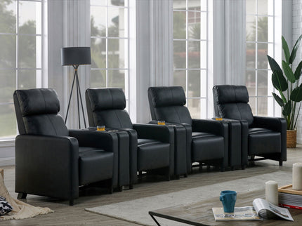 Warren - 4 Seater Home Theater With 3 Wedge Consoles - Black