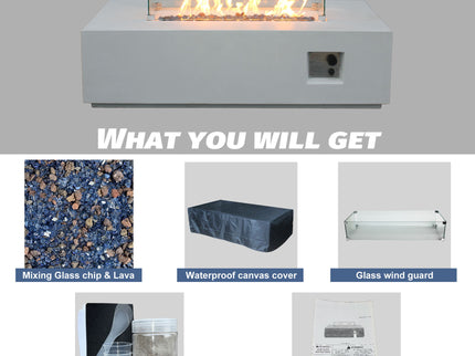 Outdoor Concrete Propane Gas Rectangle Fire Pit Table