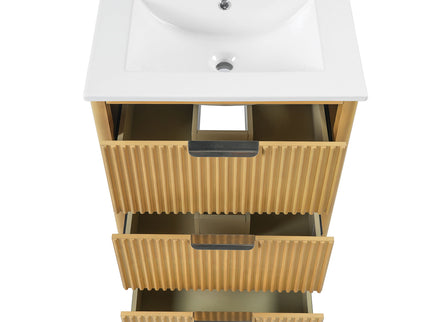 Bathroom Vanity With Sink, Open Shelf & Closed Storage - Natural Wood