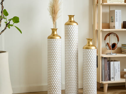 3 Piece Set Gorgeous Home Decoration Large Glazed Floor Vase Decoration Home Droplet Shaped - Gold / White