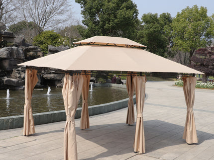 Outdoor Patio Gazebo Tent With Ventilated Double Roof And Sidewall