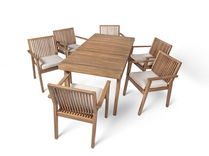 7 Piece Patio Furniture Set Acacia Wood Table And 6 Heavy Duty Cushioned Chairs