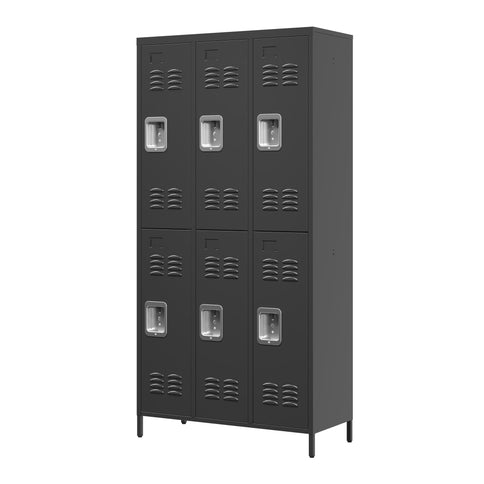 6 Door Lockers With Lock For Secure Storage - Black