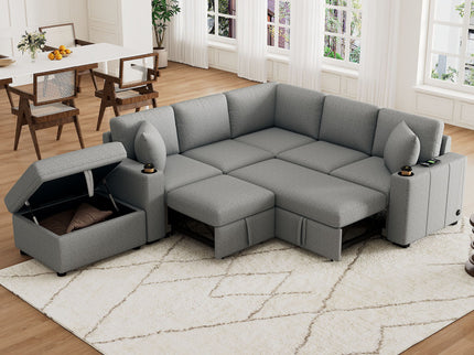 Sectional Sofa Convertible Pull-Out Sofa Bed With A Movable Storage Ottoman For Living Room
