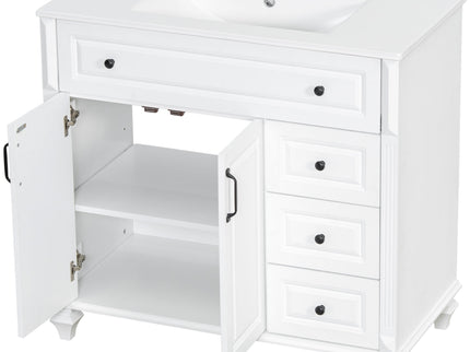Modern Bathroom Vanity With Sink, 3 Drawers & 2 Doors