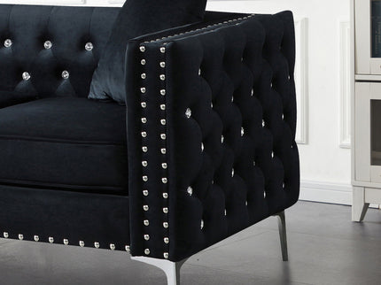 Wide Sofa With Jeweled Buttons Square Arm, 2 Pillows