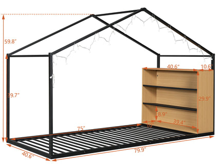 Bed House Frame With Shelves And Lights