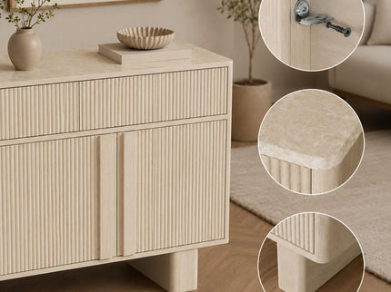 Sideboard Buffet Cabinet With 3 Drawers And 4 Doors For Dining Room