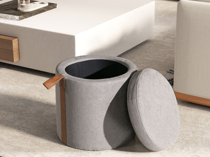 Brandy - Round Upholstered Storage Ottoman With Accent