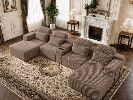 U-Shaped Sectional Sofa With Chaise Lounge And Cup Holders
