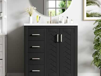 Ceramic Sink Combo, Freestanding Vanity Set With 3 Drawers & Soft Closing Doors