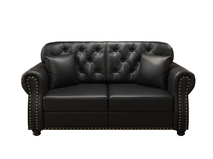 Upholstered Sofa With Nailhead Trim, Rolled Armrests With Ottoman