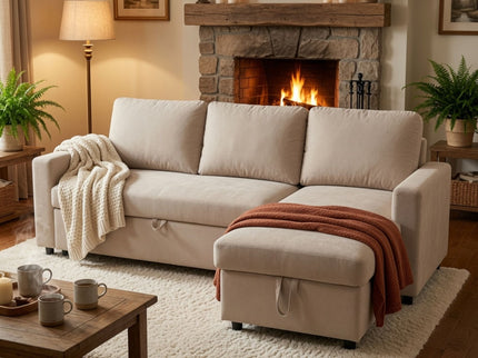 L - Shaped Convertible Sofa Bed With Storage Chaise