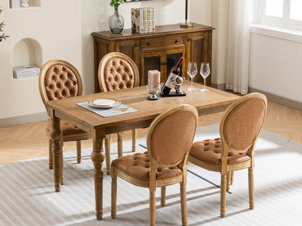 French Style Solid Wood Frame Antique Painting, Hand-Pulled Buckle Decoration Artificial Dining Chair With Nailhead Trim, Wood Legs
