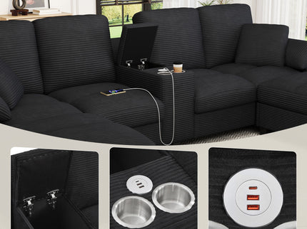 Modern U - Shaped Sectional Sofa With Storage Ottomans, USB Ports, And Cup Holders