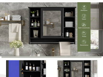 Modern Wall Mounted Mirror Cabinet With Adjustable Shelf, Soft Close Door, And Towel Bar