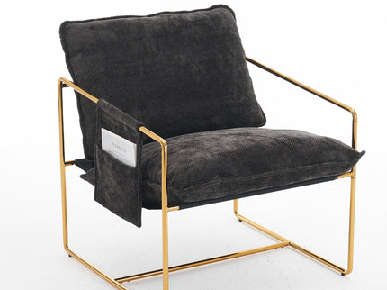 Upholstered Hanging Armchair With Arm Pocketsmetal Frame (Set of 2), Plated Craftsmanship, Crushed Foam Cushions And Skin-Friendly Woven Fabric For Living Room And Bedroom