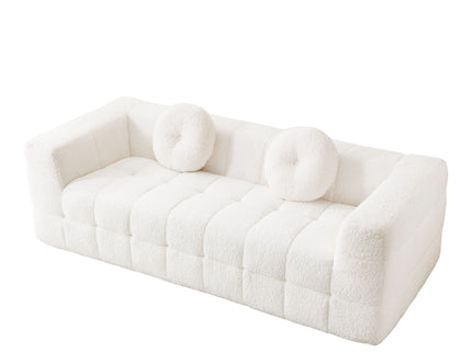 Boneless 3 Seater Sofa With Circular Throw Pillows - Beige
