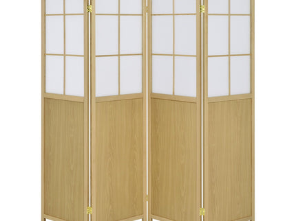 Gabby - 4 Panel Divider Folding Shoji Screen With Windowpane Details - Natural