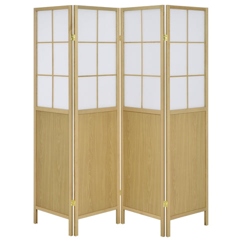 Gabby - 4 Panel Divider Folding Shoji Screen With Windowpane Details - Natural