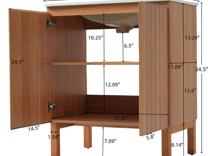 Bathroom Vanity With Sink, Minimalist Design, 45 Degrees Free Handle Doors - Antique Natural