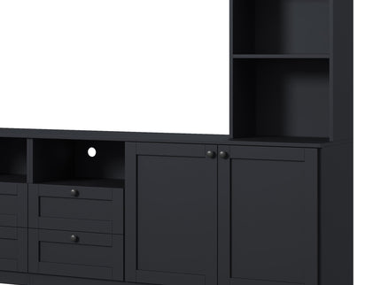 Farmhouse Elegant Entertainment Center Wall Unit With 4 Drawers